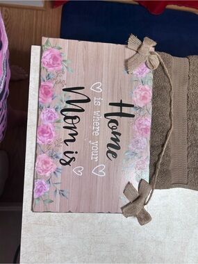 Floral 'Home is where your Mom is' Wooden Wall Sign - Pink Roses